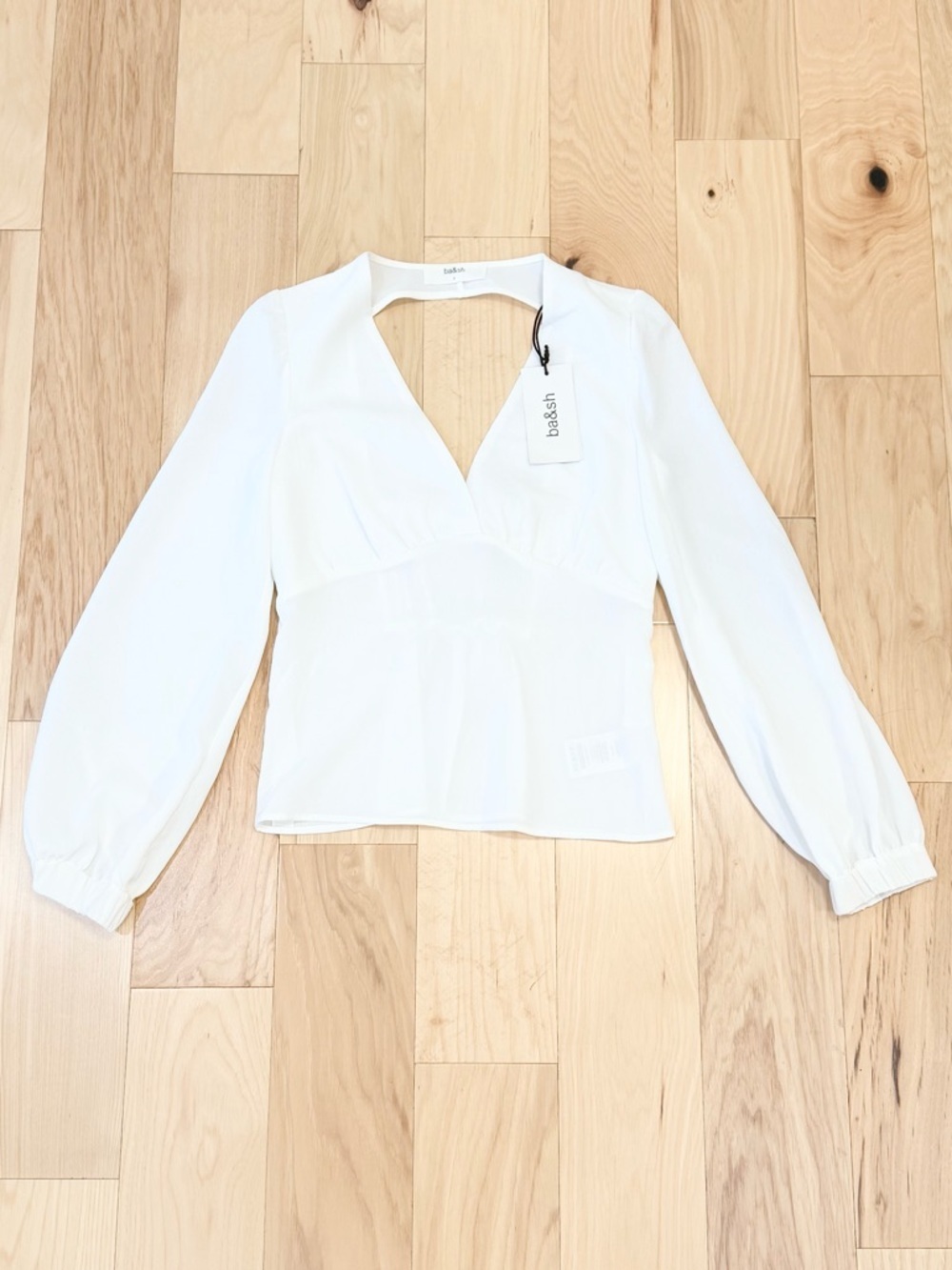 NWT ba&sh Women’s Mwetty Open-Back Shirred Crepe Blouse